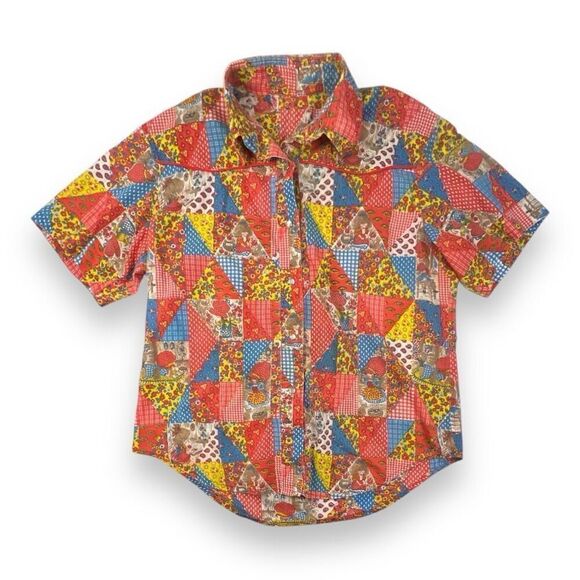 Vintage Patchwork Snap Button Top Size Large - Picture 1 of 6